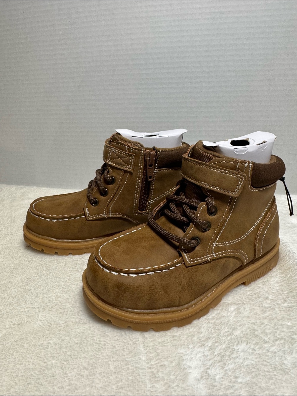 wonder nation Brown Kids Lace-Up Hook-and-Loop Boots